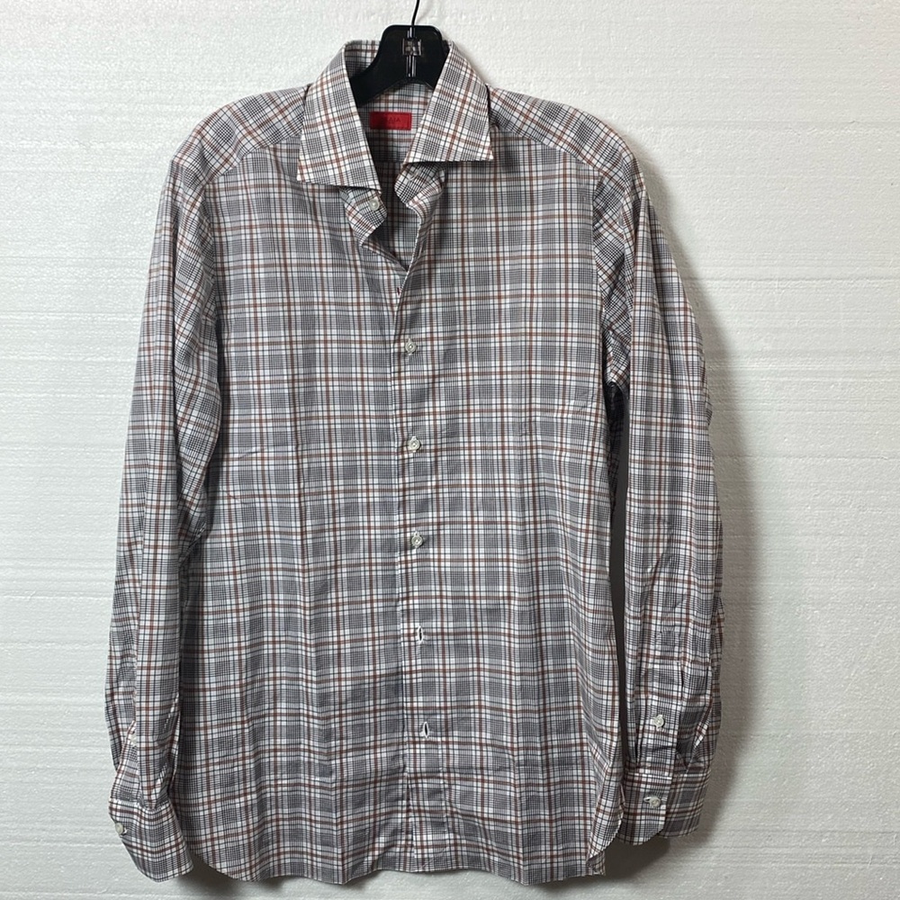 ISAIA Plaid Button Down Shirt 39